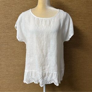 Terzo Millennio Top Women’s Small White Linen Cotton Eyelet Hem